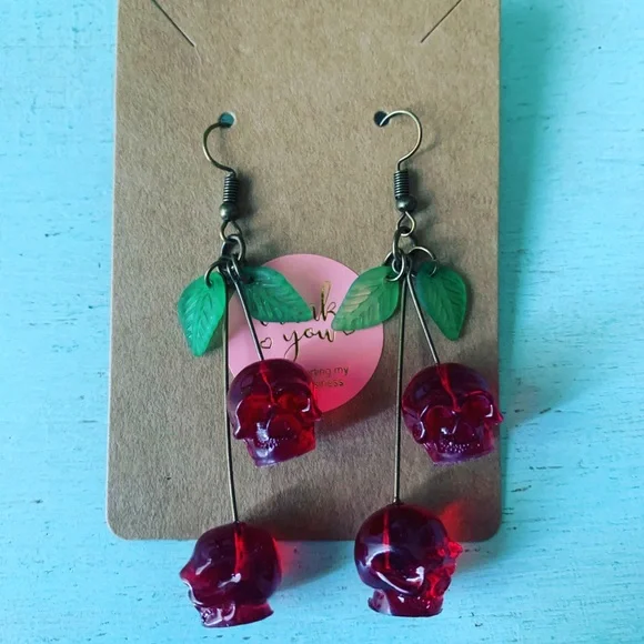 BOGO Cherry skull earrings. Edgy jewelry - Picture 5 of 5